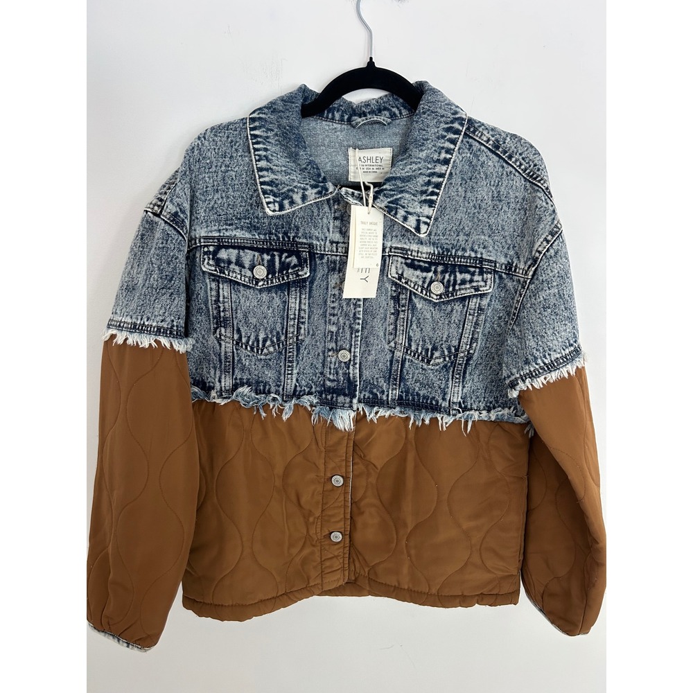 Ashley by 26 International NWT Mixed Media Denim Quilted Jacket Blue Brown M